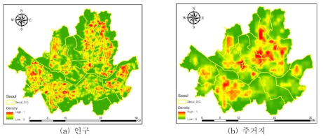 서울시 인구(a)와 주거지(b) 군집 주제도서울시 인구와 주거지 군집 주제도