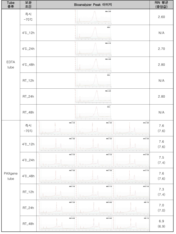 12개월 장기보관 후 RNA 추출 정성 결과