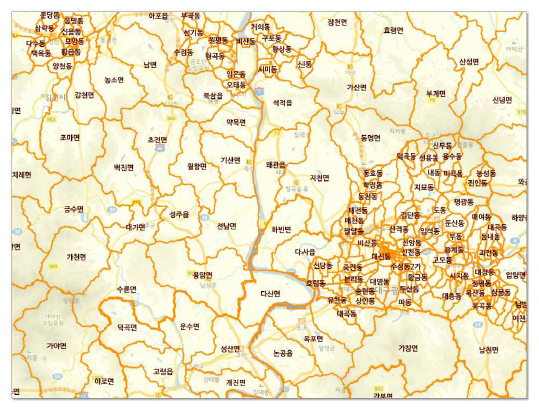 행정구역-읍면동 구축 화면