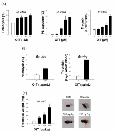 Rat ex vivo 및 in vivo 에 OIT 처리 시 변화 적혈구 및 혈전 영향