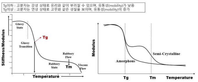 결정성 고분자와 고무상 고분자의 상(state) 전이 비교