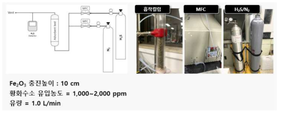황화수소 제거를 위한 실험장비 모식도 및 실험조건