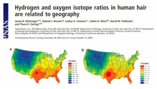 지역적 머리카락 내 안정성동위원소 비율 차이 연구