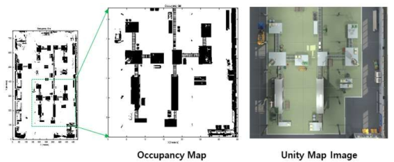 경로계획에 사용한 그리드맵과 실제 맵 비교 이미지