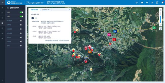 평창 동계올림픽 재난관리자원 배치 화면