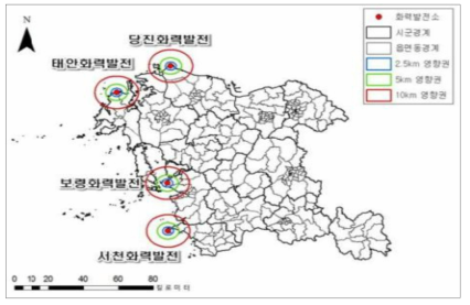 충남지역 화력발전소 위치 (출처 : 충남발전연구원. 2018)