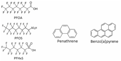 과불화화합물 (PFCs) 및 다방향족탄화수소 (PAHs)류 구조