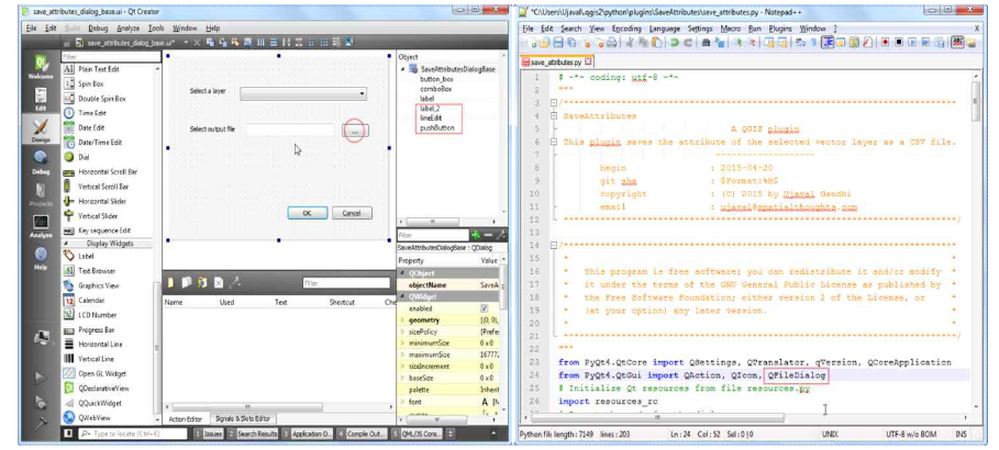 QGIS Plugin Builder 환경에서 UI/UX, Python 프로그램 화면 - QGIS Plugin Builde를 이용한 개발 프로그램 컴파일 및 서비스 구동