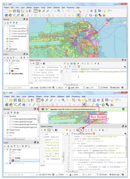 QGIS Plugin 개발 프로그램 구동 예시 화면