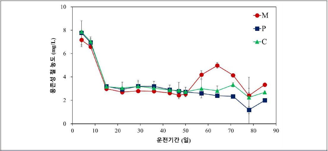 용존성 철(Fe2+/Fe3+) 농도 변화