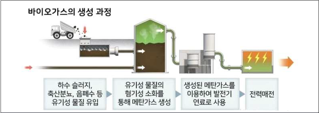 유기성폐기물 바이오가스화 과정(출처: 환경미디어, 2020.06.04)