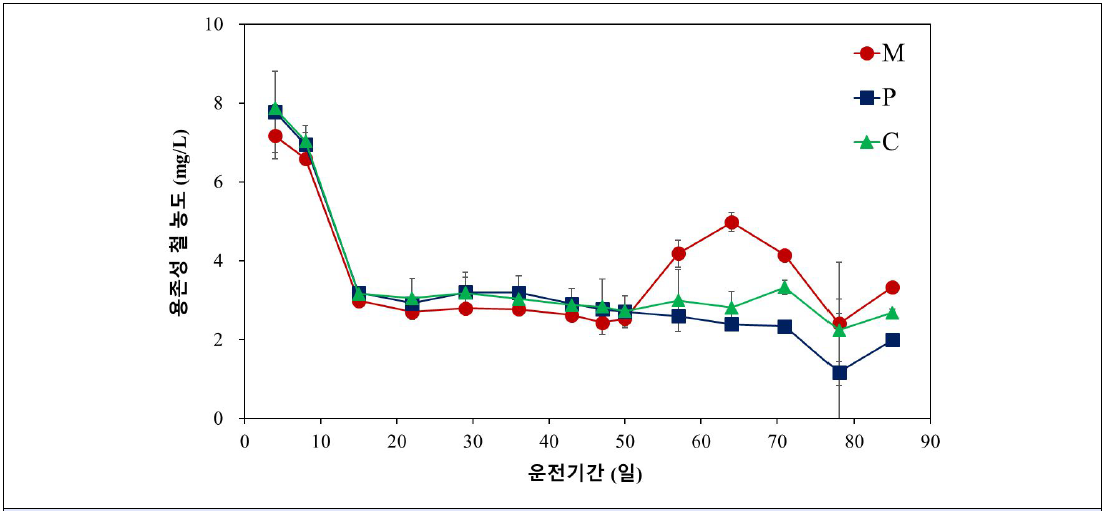 용존성 철(Fe2+/Fe3+) 농도 변화