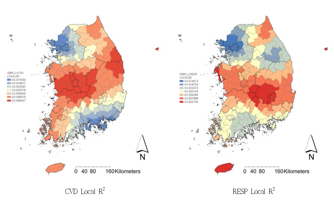 GWR Local R2 분포