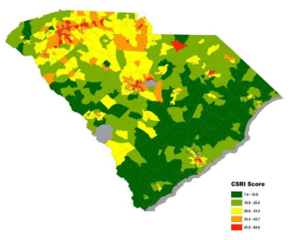 South Carolina 센서스 단위 지역의 CSRI 점수
