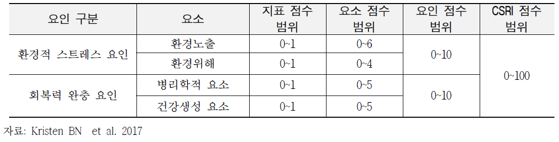 CSRI 평가 요인별 점수 범위