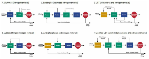 질소/인 제거를 위한 다양한 공정 (출처: Guangyin Zhen 외, 2019)
