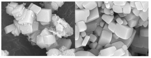1M 액상소석회를 활용한 (좌) 탄산칼슘, (우) 세척공정을 거친 탄산칼슘
