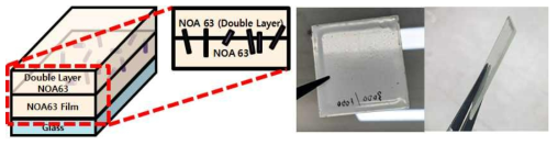 폴리머 이중층 개념도 (좌측) 실제 적용 필름 (우측)