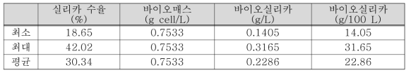 수율을 고려한 N.palea 건조 중량당 흭득 가능한 바이오 실리카 예상값