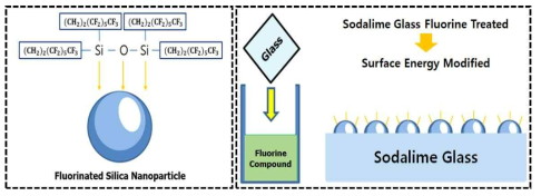 불소 처리 선행 연구 (좌측), 불소화합물을 통한 Glass 표면에너지 변화 (우측)