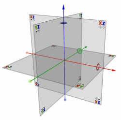 x, y, z축으로 이루어진 공간에서 구성된 xy, yz, xz 표면 (3D axis, 3D Warehouse)