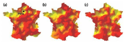 동일 공간 내 분류학적 다양성(a), 계통학적 다양성(b)과 기능적 다양성(c)의 차이(Wang et al., 2019). 본 기술의 개발을 통해 해당 공간의 출현 종 및 개체 수를 입력받아 위와 같은 결과를 도출하는 프로그램을 제작