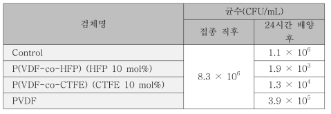 P. aeruginosa에 대한 항균 활성 시험 결과