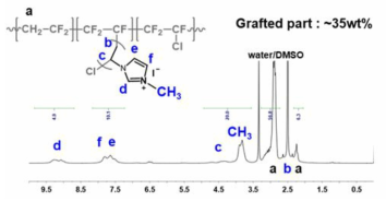 합성된 이미다졸계 양이온성 고분자의 수소 핵자기공명 스펙트럼
