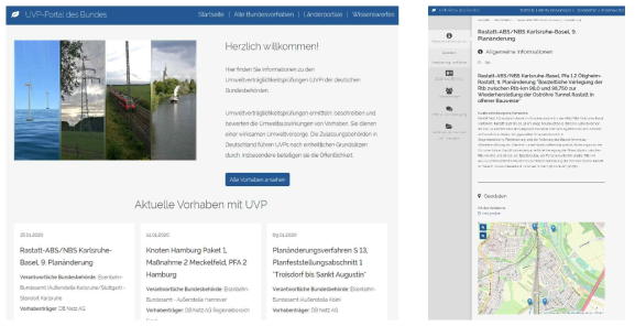 독일에서 운영중인 EIA 포털 홈페이지와 세부 프로젝트 예시