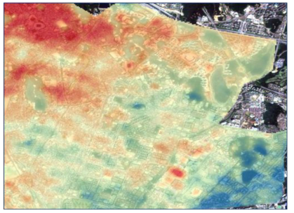 Landsat 8을 통해 산출한 LST(Land Surface Temperature) 결과 영상 일부