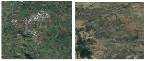 훈련에 사용된 Sentinel-2 영상 지역 예시, (좌) 독일 농지 (우) 호주 사막