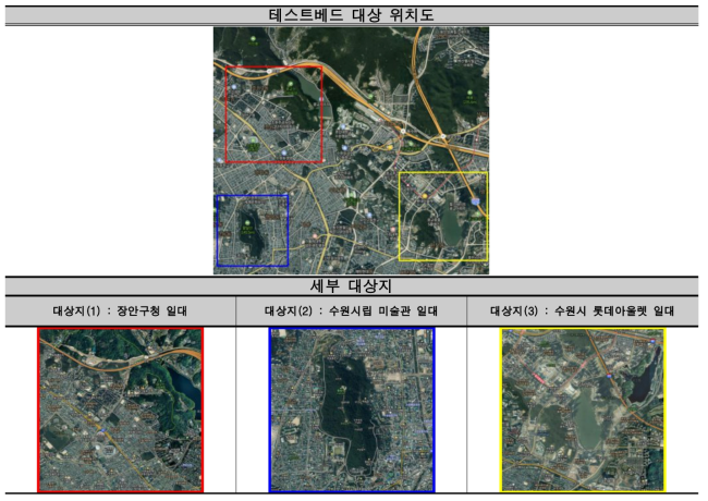 테스트베드 대상지 위치 및 세부 대상지