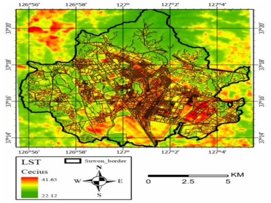 수원시 표면온도 (Land Surface Temperature, LST), 2017년 8월 26일 위성영상 활용