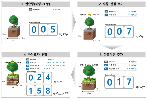 MC-PLUS의 탄소저장 증대 옵션별 탄소 흡수 증가량