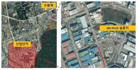 MC-PLUS 실증지 위치. 수원시 권선구 내에 위치한 산업단지(델타플렉스 3블록)