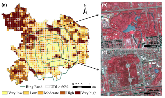 베이징의 지상부 탄소 저장량의 공간분포 (Sun et al., 2018)