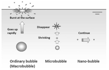 매크로, 마이크로 및 나노 버블의 개략도