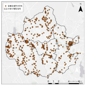 수원시 동물종 출현 지점 정보 예시