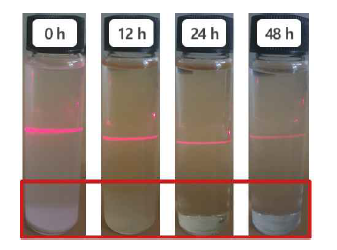 산화시간에 따른 dialdehyde cellulose tyndall test 결과