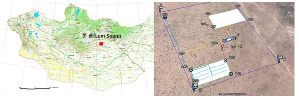 몽골 시험지 룬 솜(Lun Soum)의 위치(좌), 현지 시험지 전경 (우)(Ser-Oddamaba, 2019)