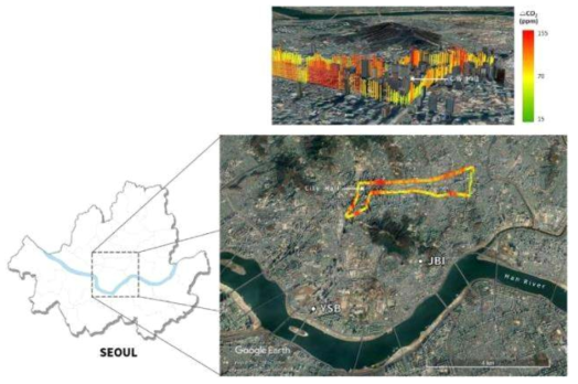 서울 도심 이동 및 고층 건물 관측 지점