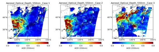 분석 대상 기간 동안 관측된 AOD 분포