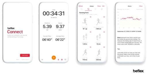 비플렉스의BiomechEngine 솔루션을 통해 얻어진 러닝 운동 자세와 부상 위험성 정보를 모니터링 및 코칭 받을 수 있는 앱 서비스