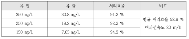 비점오염저감시설 성능검사 처리효율 결과