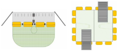 조립식 모듈형 포획장치의 옆 모습 (좌)와 위 모습 (우)