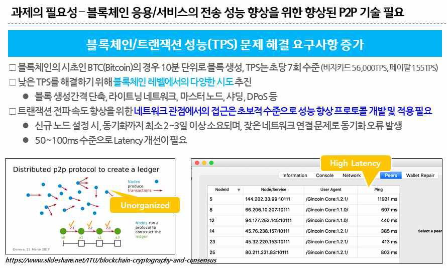 블록체인 응용/서비스 전송성능 향상위한 P2P 기술 개선 필요성