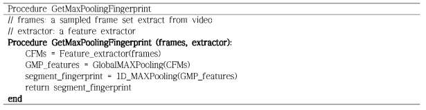 차원 별 최대값 풀링을 사용한 세그먼트 Fingerprint 생성 프로시저