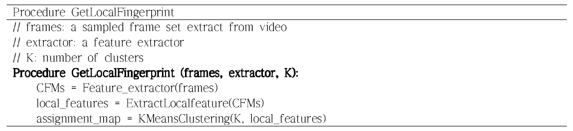 Bag-of-Local Feature를 사용한 세그먼트 Fingerprint 생성 프로시저