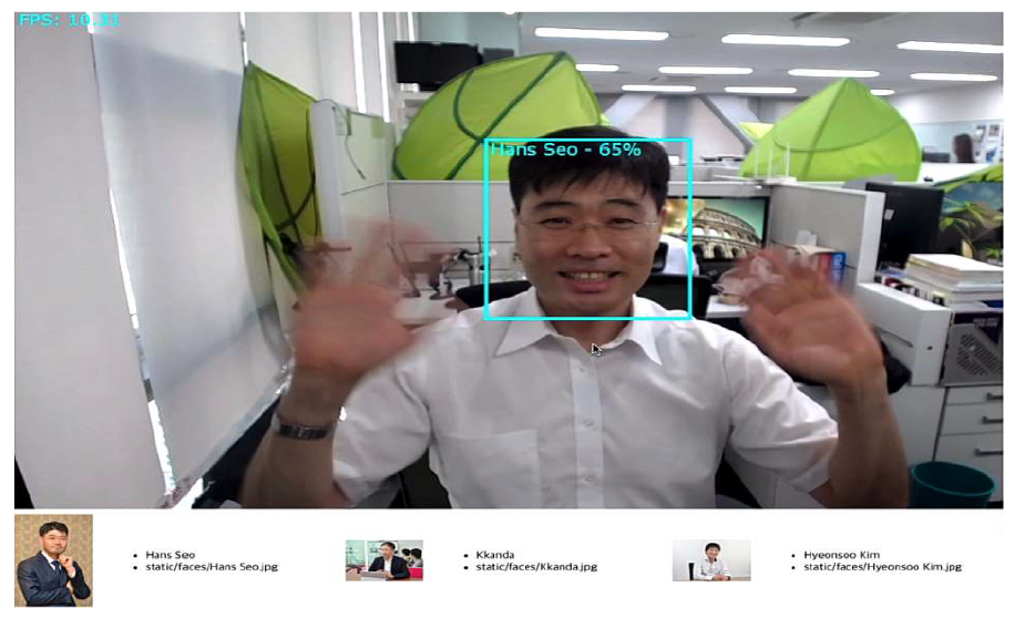 AI 안면인식 기술 프로필 사진과 참여자의 얼굴 매칭 (예시)
