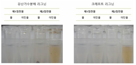 리그닌 종류에 따른 물과 에탄올에 대한 용해도 특성